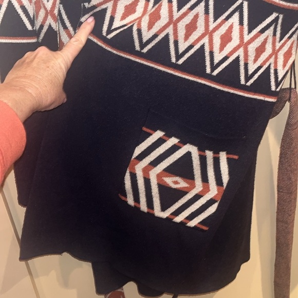 Rachel Zoe ladies open sweater cardigan with tie belt size L Aztec print hoodie - Picture 11 of 12